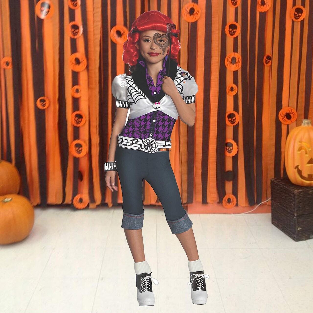 Girls Operetta Costume Monster High Jacket Pants Belt Eyemask Outfit